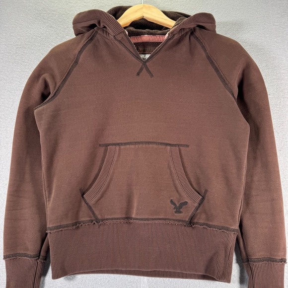 American Eagle Outfitters Hoodie Sweatshirt Womens Medium Brown Boxy Heavyweight - Picture 1 of 10